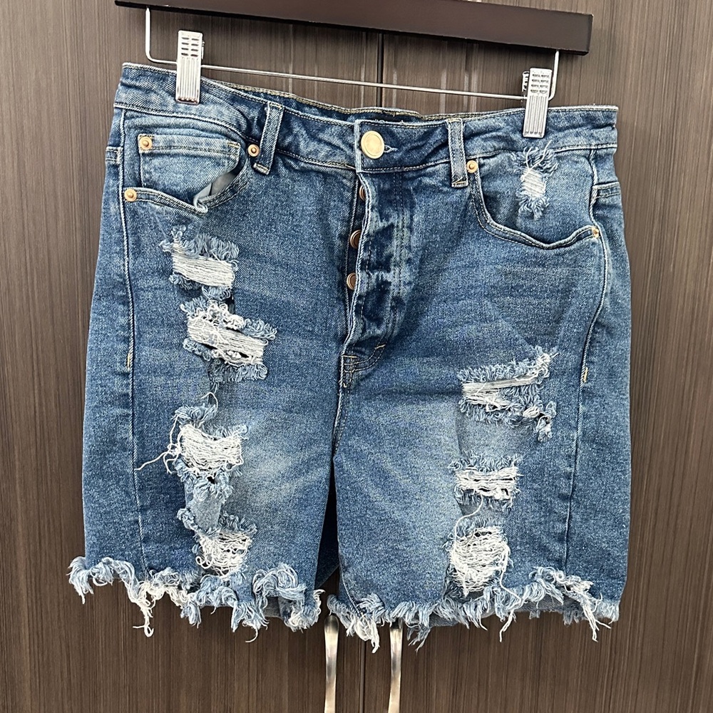 Fashion Nova Blue Distressed Jean Shorts